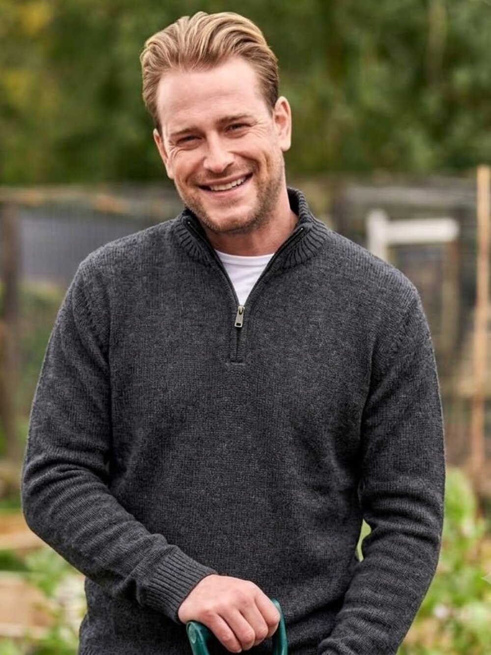 NEW GH Bass Earth Charcoal Riverstone Mock Neck 1/4 Zip Ribbed Side Sweater